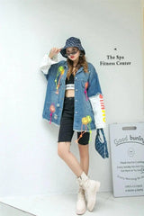 Korean Style Heavy Industry Denim Jacket Women-Blue-1