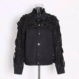 Laced Sleeve Decorative Fashion Jacket-Black-4