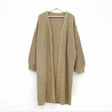 Lazy Shoulders Thick Stitch Long Sweater Coat Women-Khaki-2