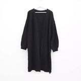 Lazy Shoulders Thick Stitch Long Sweater Coat Women-Black-4