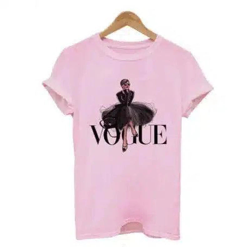 Fashion Graphic Tee for Women-Pink-9