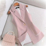 Women's Sleeveless Blazer Vest with Button-Pink-1