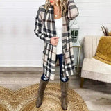 Women's Plaid Long Cardigan Sweater-Grey-1