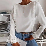 Long Sleeve Fashion Simple Crinkle Shirt-White-4