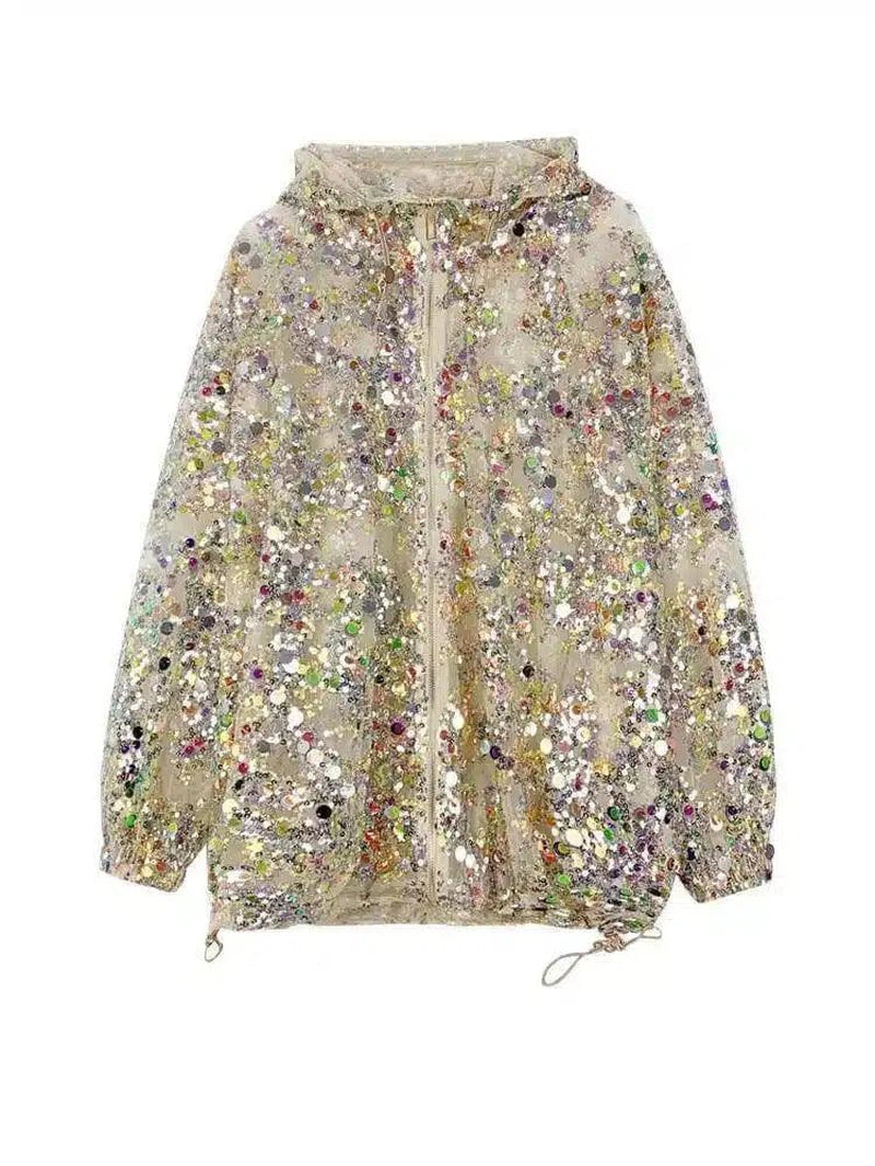 Floral Embellished Hooded Jacket for Women-Gold-2