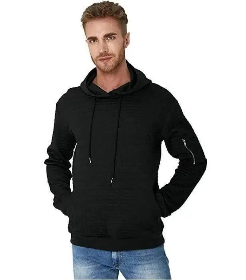 Long Sleeve Hoodie Zip Pocket Hooded Sports Jacket-Black-6