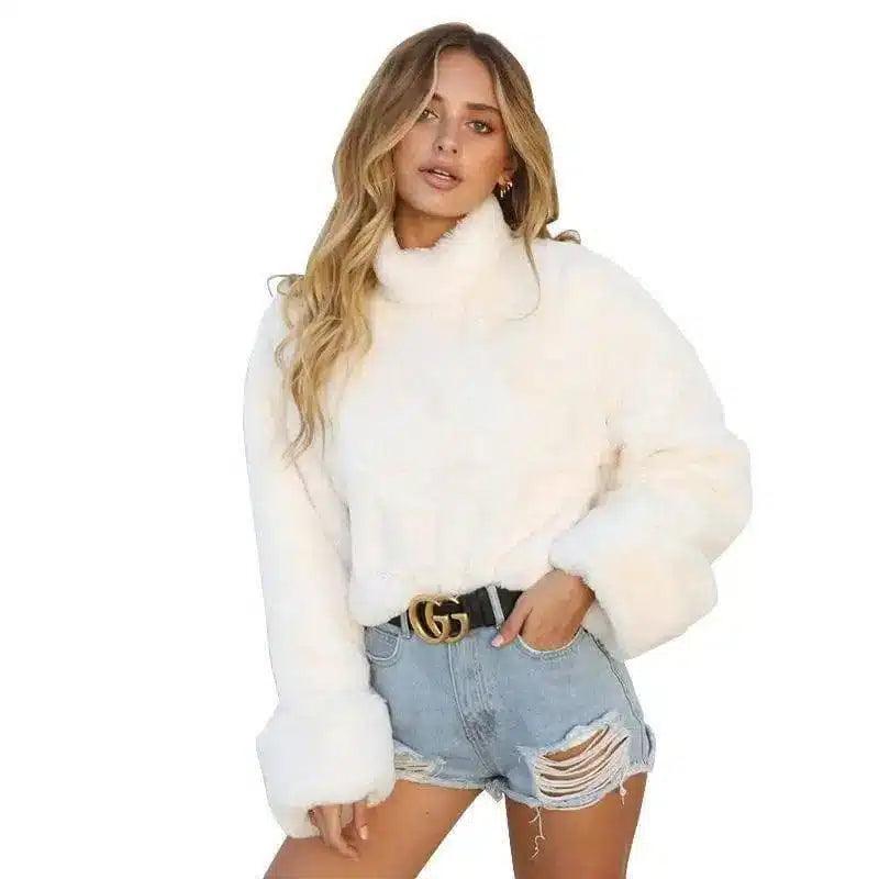 Warm High-Neck Fuzzy Sweater-white-1