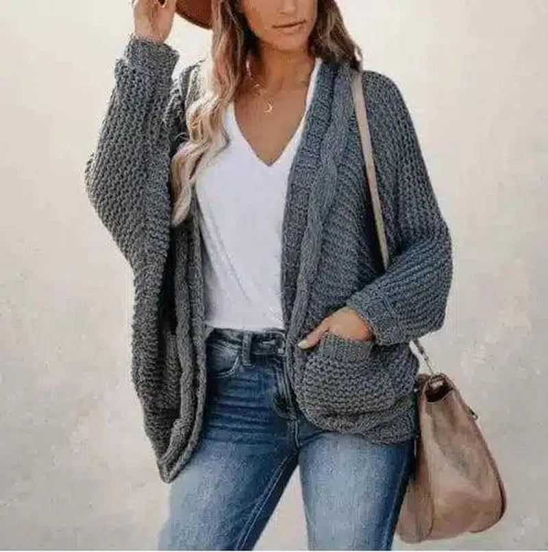 Women's Long Knit Cardigan with Pockets-Dark gray-9