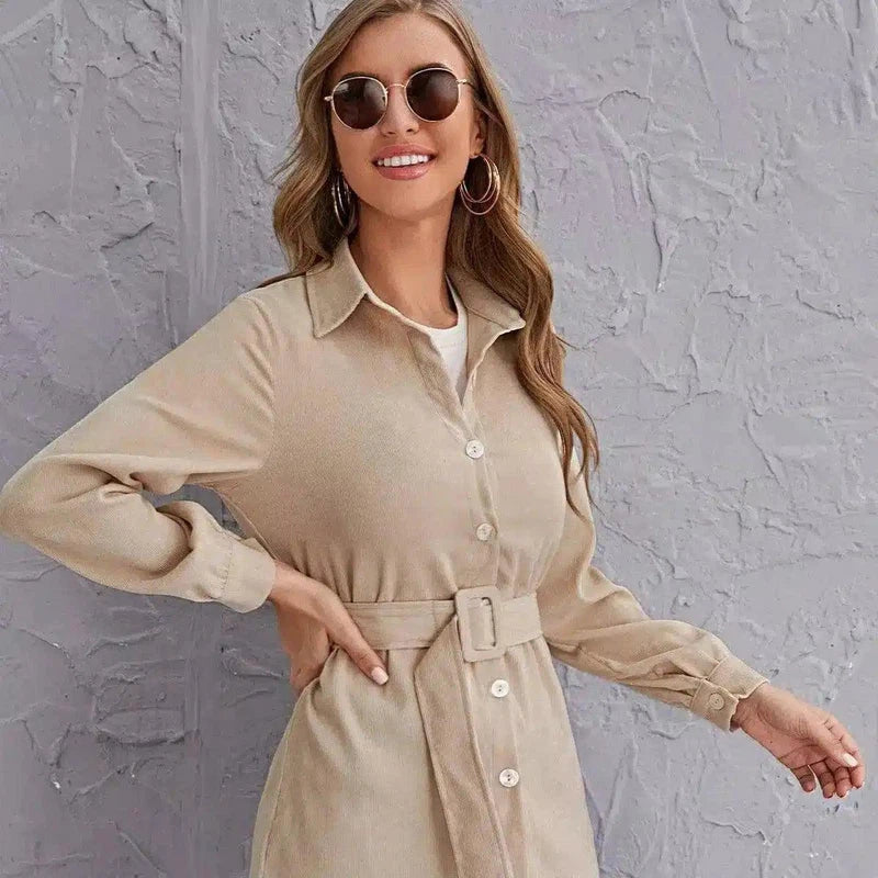 Loose casual front buttoned lapel coat-Khaki-2