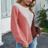 Women's Knit Pullover Sweater Casual Fit-Pink-1