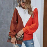 Women's Knit Pullover Sweater Casual Fit-Orange-3