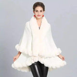 LOVEMI - Lovemi - Loose Fox Fur Collar Double-layer Knitted Shawl