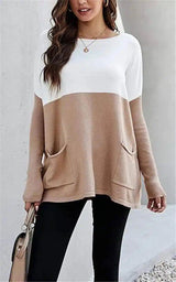 LOVEMI - Lovemi - Loose Knit Long Sleeve Sweater Color Blocking