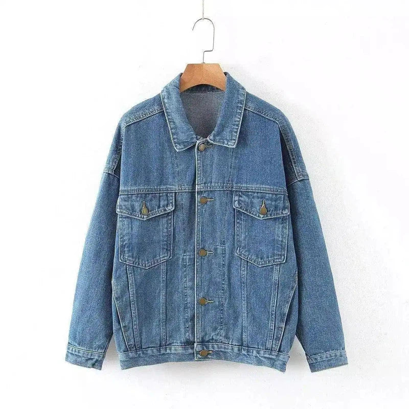 LOVEMI - Lovemi - Loose lapel washed denim jacket