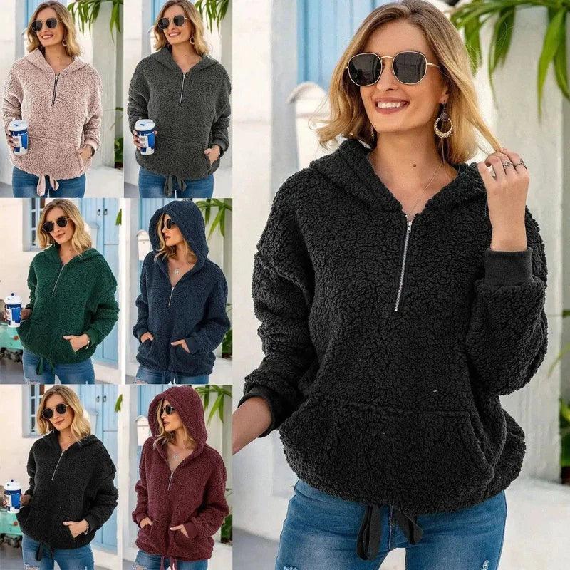 Loose Plush Pullover Socket Solid Color Sweater Coat Women's-1