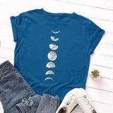 Loose Round Neck and Short Sleeve T-shirt Blouse-Blue-1