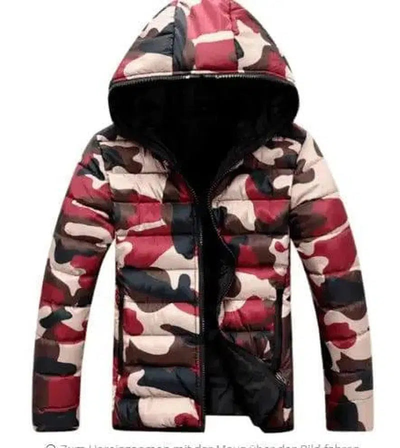 Men's camouflage cotton hooded Korean men's thick cotton pad-Red-3