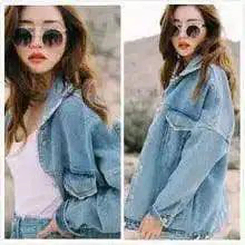 Oversized Women's Denim Jacket-Blue-1