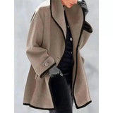 Winter Women's Coat with Contrast Trim-Camel-3