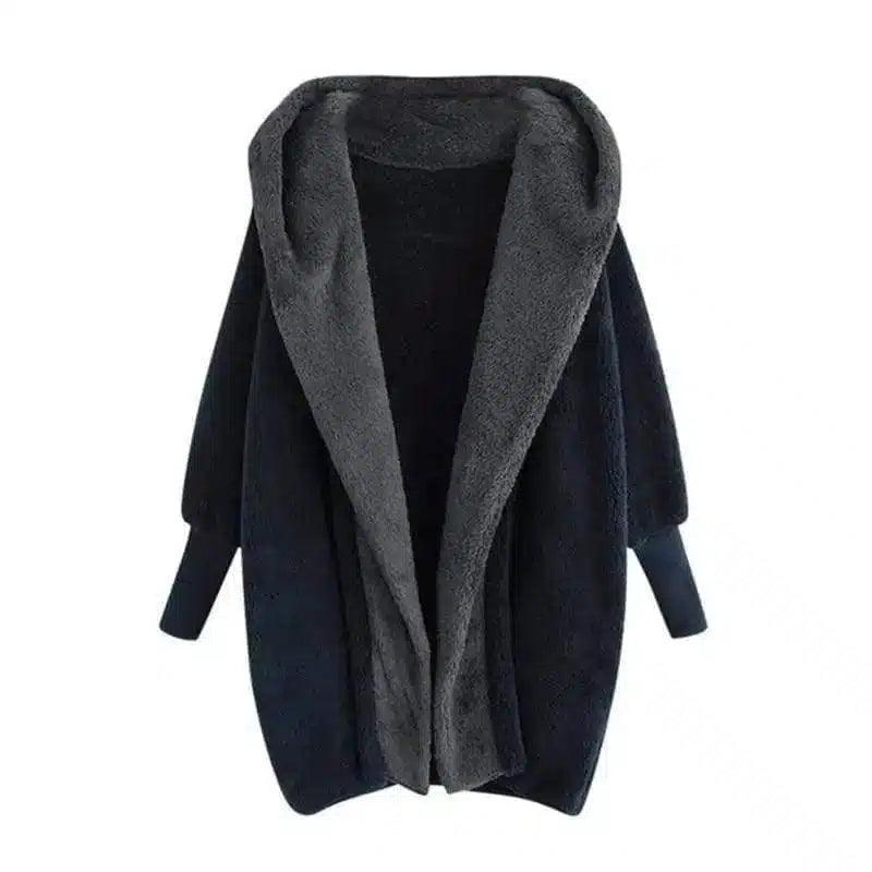 Fleece-Lined Open Front Cardigan-Grey-4