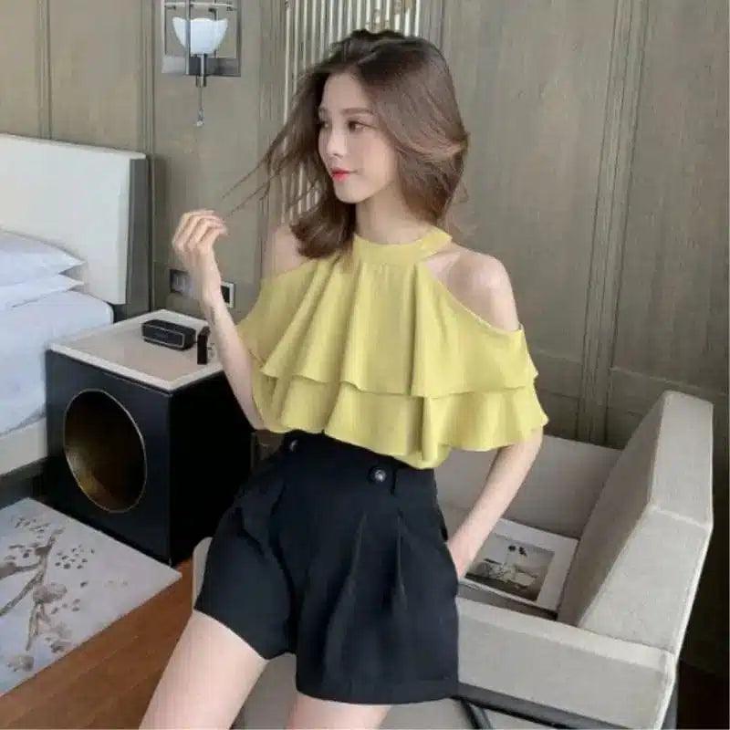 Chic Cold Shoulder Ruffle Top for Women-1