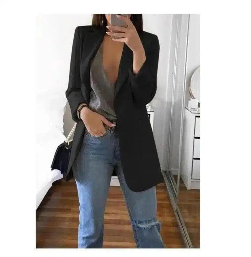 LOVEMI - Lovemi - Office Lady Blazer Coats Lapel Long Sleeve Solid