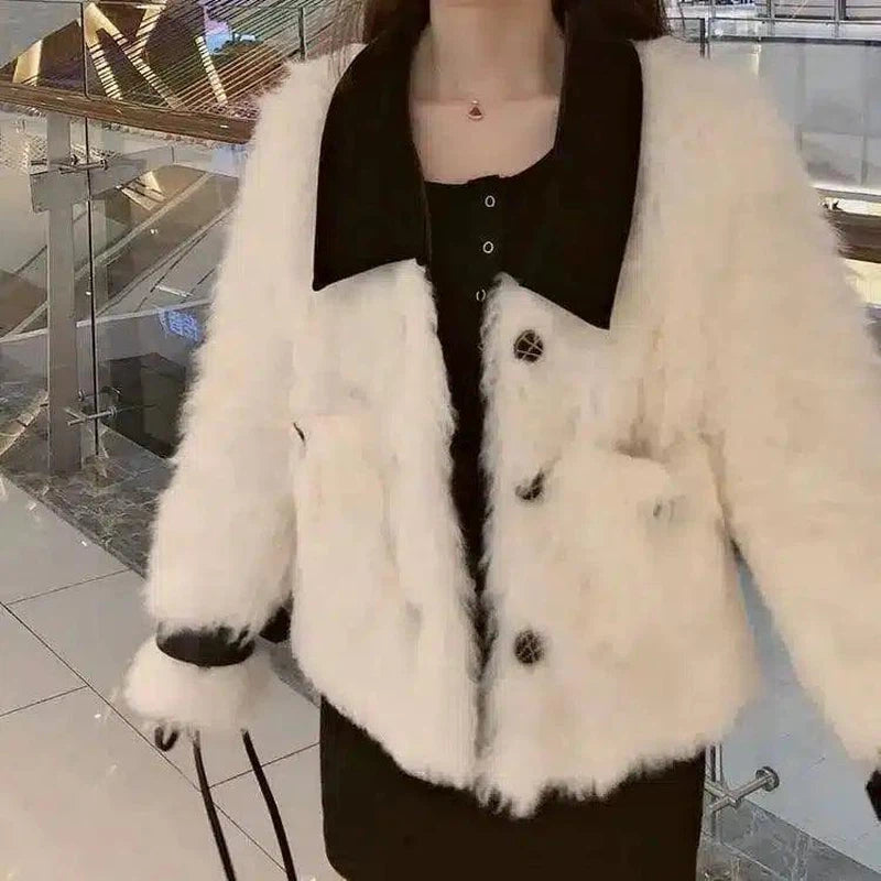 Faux Fur Jacket Women's Winter Fashion-White-2