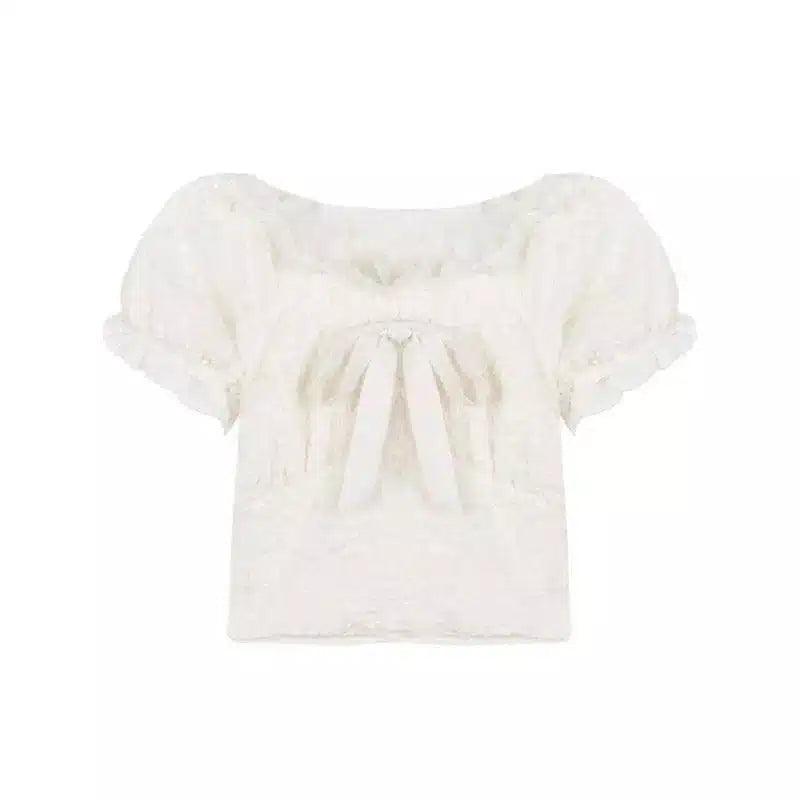 One Shoulder Lace Chiffon Shirt Women Summer-White-2