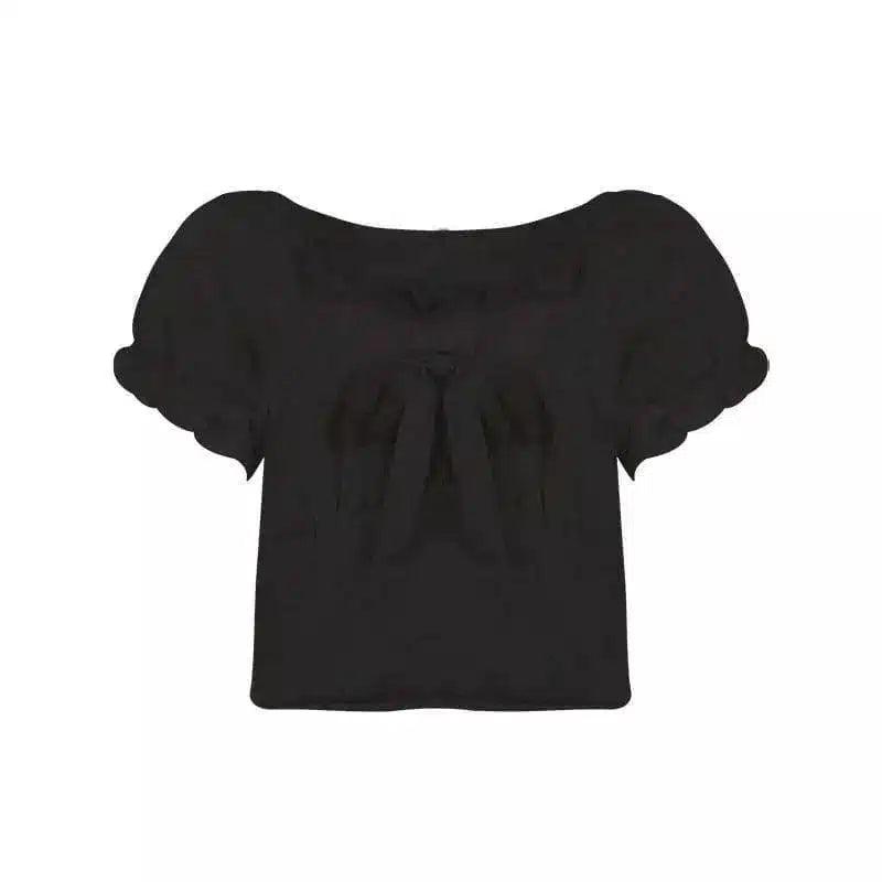 One Shoulder Lace Chiffon Shirt Women Summer-Black-3