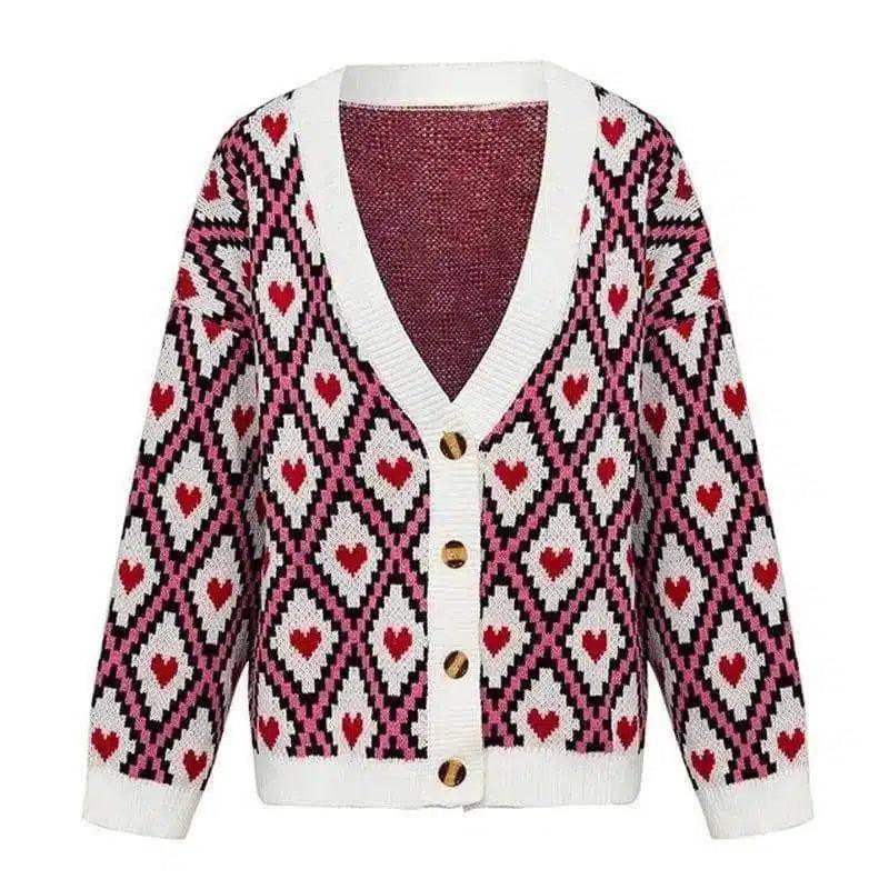 LOVEMI - Lovemi - Peach Heart Diamond Cardigan Sweater