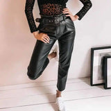 Personality belt casual leather pants-Black-1