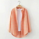 Plaid Cotton Casual Shirt with Pocket-Small orange grid-22