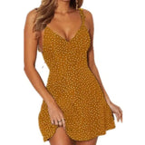 Polka-dot lace-up fashion dress-Yellow-55