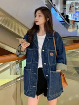 Women's Casual Denim Jacket - Oversized Fit-Blue-1