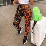 Printed Bouquet Feet Lace-Up Trousers Sweatpants-Orange-2