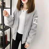 Printed jacket female jacket baseball uniform loose bf shirt-gray-2