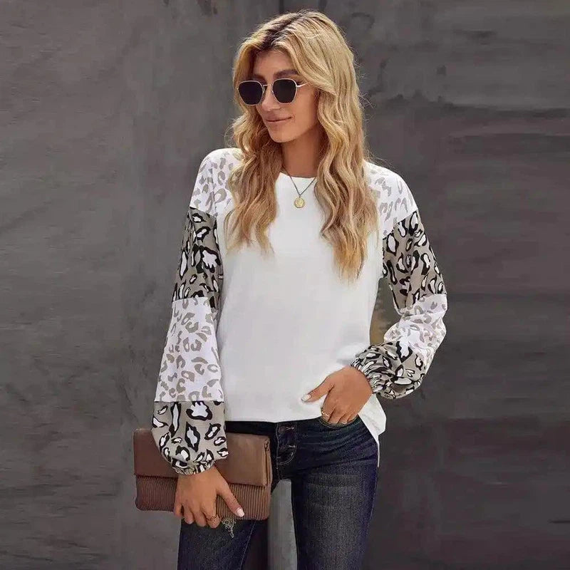 LOVEMI - Lovemi - Printed Long Sleeve Loose Round Neck Pullover