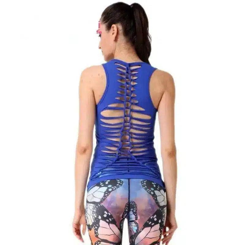 Women's Cut-Out Back Workout Tank Top-Blue-3