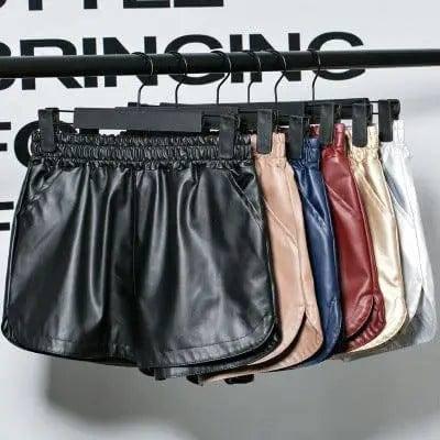 Pu leather pants thin velvet elastic high waist casual wide-1