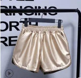 Pu leather pants thin velvet elastic high waist casual wide-Golden-11