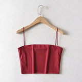 Womens Spaghetti Strap Crop Tops-Wine Red-3