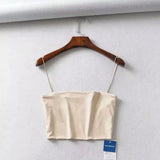 Womens Spaghetti Strap Crop Tops-Beige-7