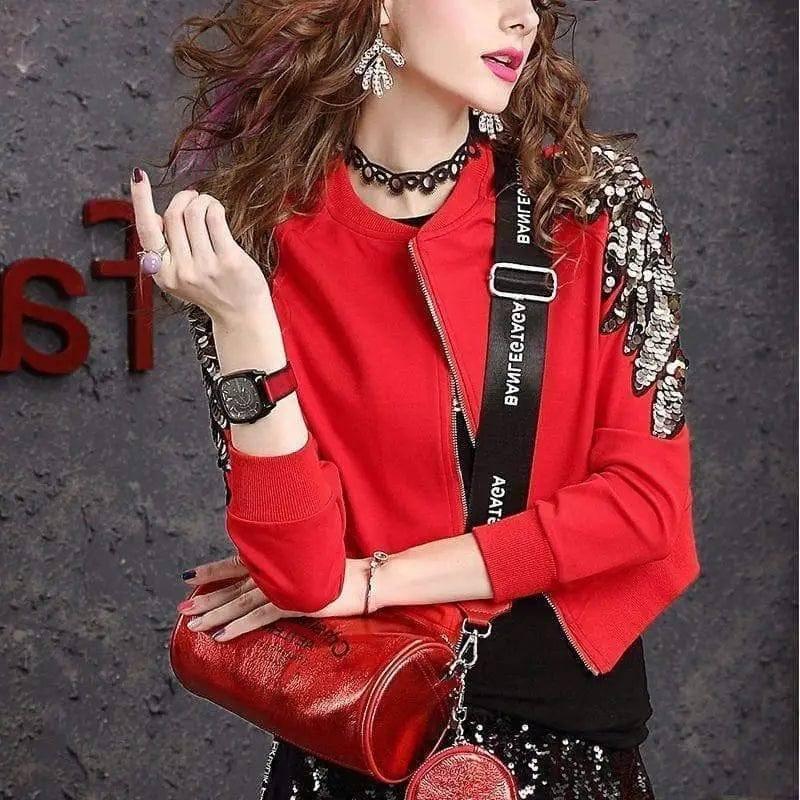 LOVEMI - Lovemi - Red sequined beaded jacket