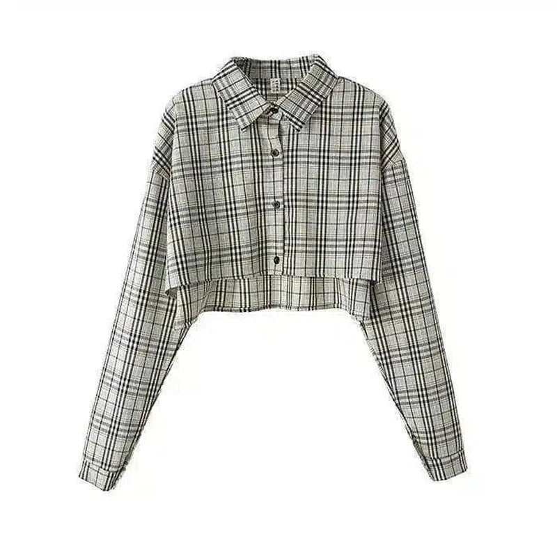 LOVEMI - Lovemi - Retro Simple All-match Short Plaid Shirt Slim