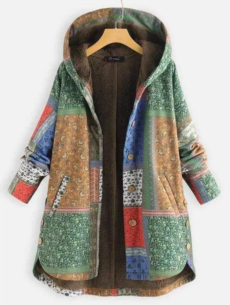 Hooded Patchwork Jacket with Pockets-Green-4