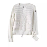 Quilted Zip-Up Knit Jacket with Pockets-White-1