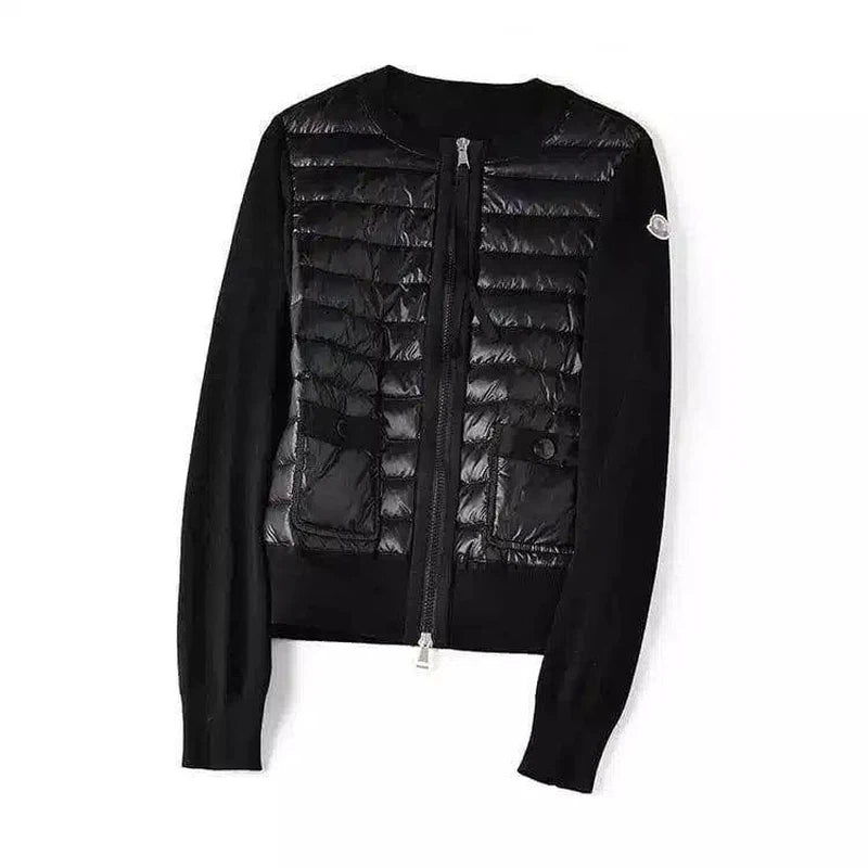 Quilted Zip-Up Knit Jacket with Pockets-Black-2