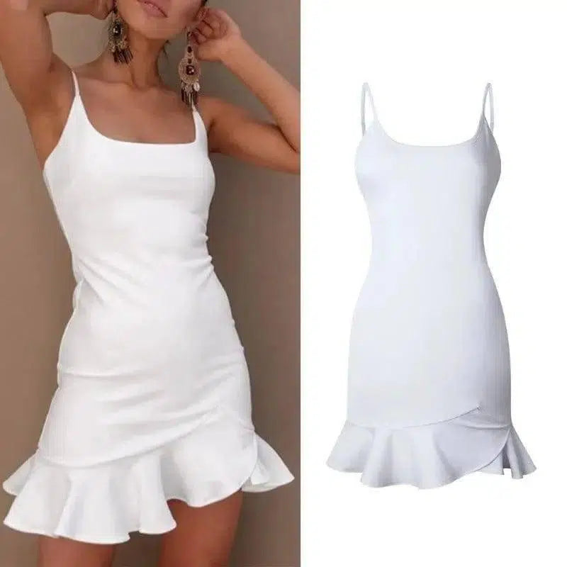 Ruffles Trumpet Dress Women Sleeveless Spaghetti Strap-4