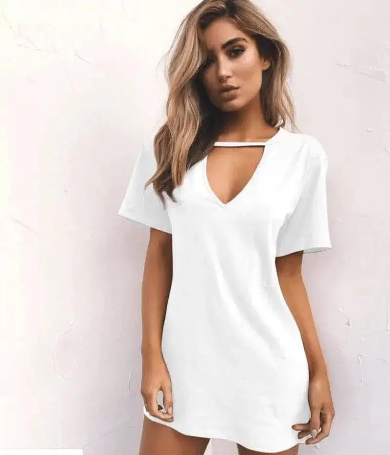 deep V short-sleeved T-shirt loose casual dress-18