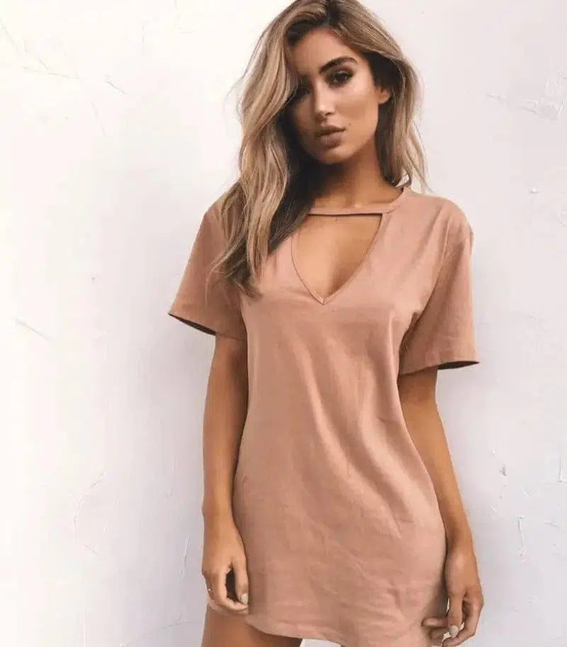 deep V short-sleeved T-shirt loose casual dress-36